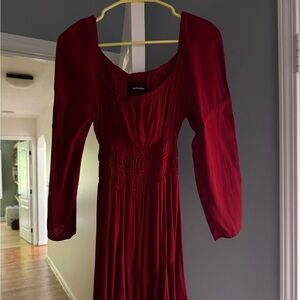 Reformation Red Ruched Long Sleeve Sundress